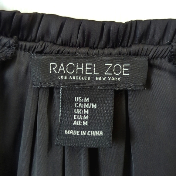 Rachel Zoe Gathered Shoulder Long Balloon Sleeve Split Neck Peasant Blouse Black - Picture 5 of 11